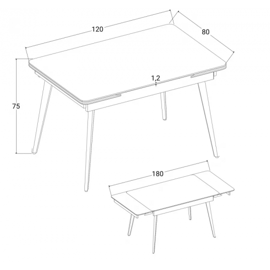 Стіл обідній розкладний OSLO CERAMIC 120(180)*80 білий глянець/чорний каркас 6