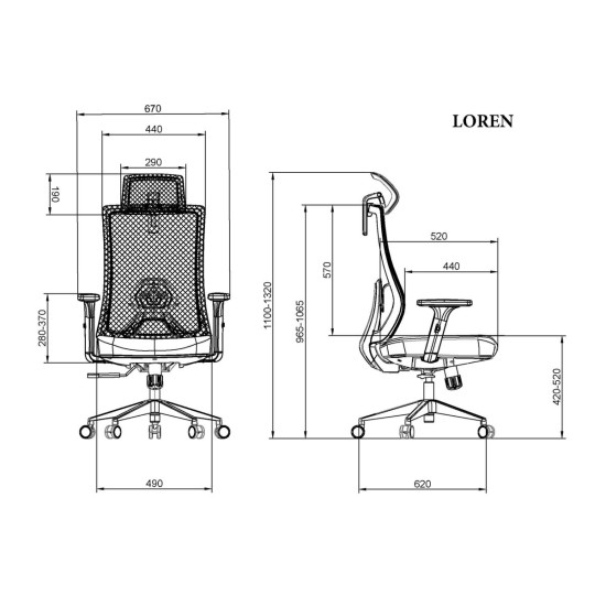 Кресло офисное LOREN черная ткань / черный каркас 6