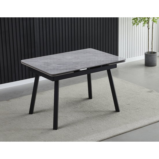 Стіл обідній розкладний MADRID CERAMIC 120(180)*85 сірий глянець / чорний каркас 2