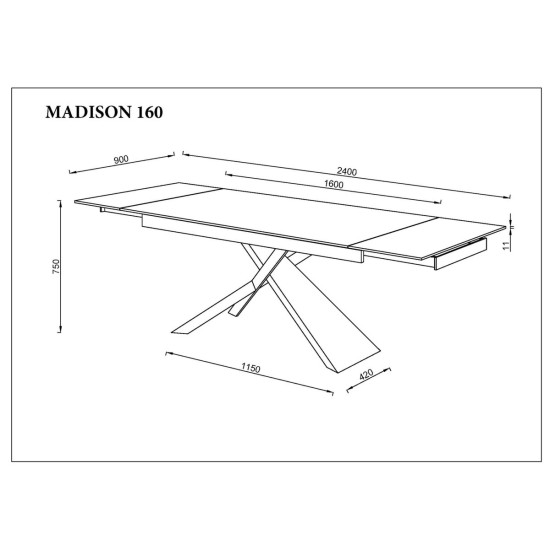 Стіл обідній розкладний MADISON CERAMIC 160(240)*90 чорний мат/чорний 10