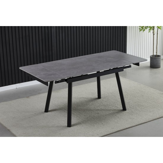 Стіл обідній розкладний MADRID CERAMIC 120(180)*85 grigio latte matt / чорний каркас 3