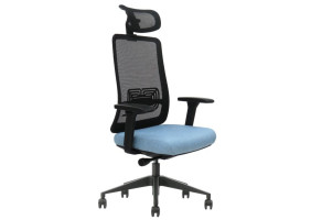 Офисное кресло TERRY черное/синяя ткань/черный каркас