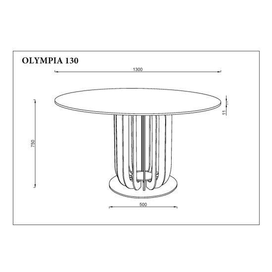 Стіл обідній OLYMPIA CERAMIC стіл білий мат/чорний д,130 6