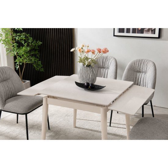 Стол обеденный раскладной AVENTO CERAMIC 80(130)*80 белый / кашемир 5