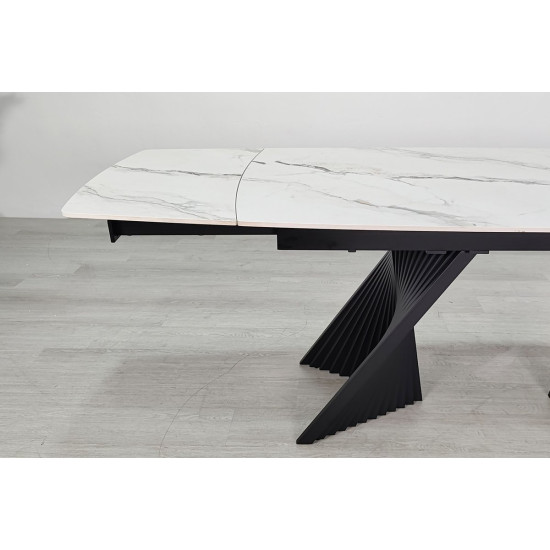 Стіл обідній розкладний EDMUND CERAMIC 160(240)*90 білий мат/чорний 9