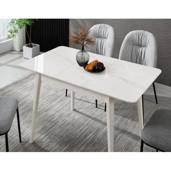 Стіл обідній розкладний TALLINN CERAMIC 90(120)*70 білий глянець / кашемір 6