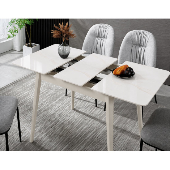 Стіл обідній розкладний TALLINN CERAMIC 90(120)*70 білий глянець / кашемір 7