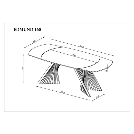 Стіл обідній розкладний EDMUND CERAMIC 160(240)*90 білий мат/чорний 11