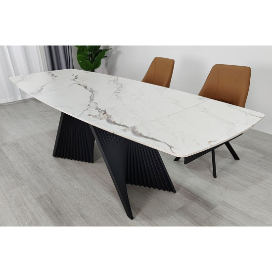 Стіл обідній розкладний EDMUND CERAMIC 160(240)*90 білий мат/чорний 6