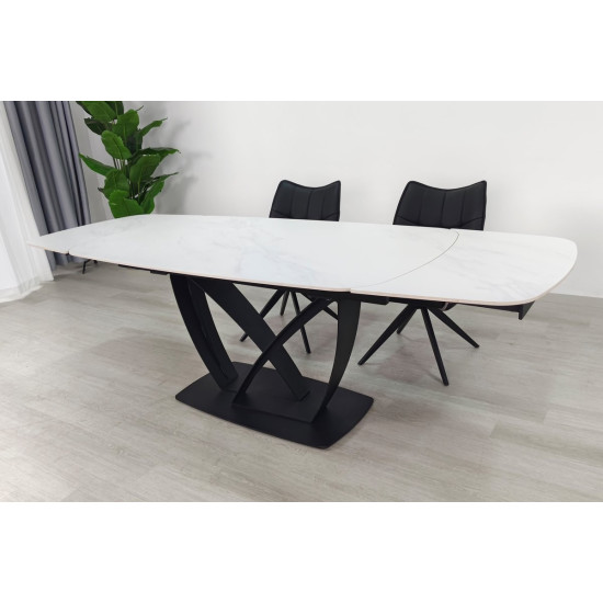 Стіл обідній розкладний TYLER CERAMIC 160(240)*90 білий мат/чорний 2