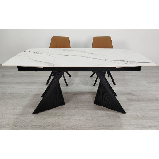 Стіл обідній розкладний EDMUND CERAMIC 160(240)*90 білий мат/чорний 5