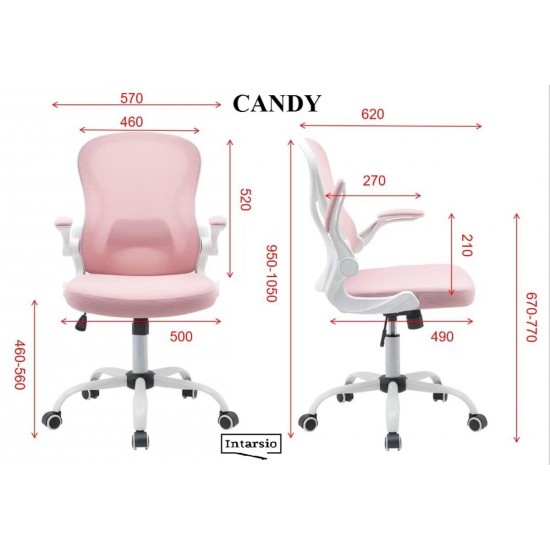 Крісло комп'ютерне поворотне CANDY рожеве/білий каркас 7