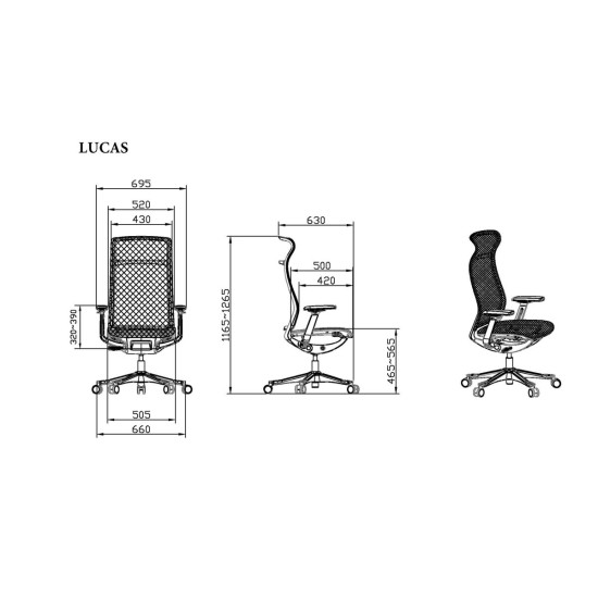 Крісло офісне LUCAS чорна сітка / чорний каркас 8