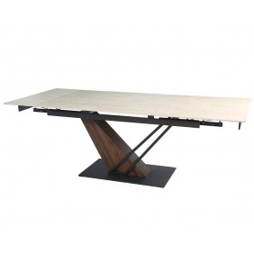Стол FERNANDO CERAMIC 160(220)*90 травертин мат/тёмный орех