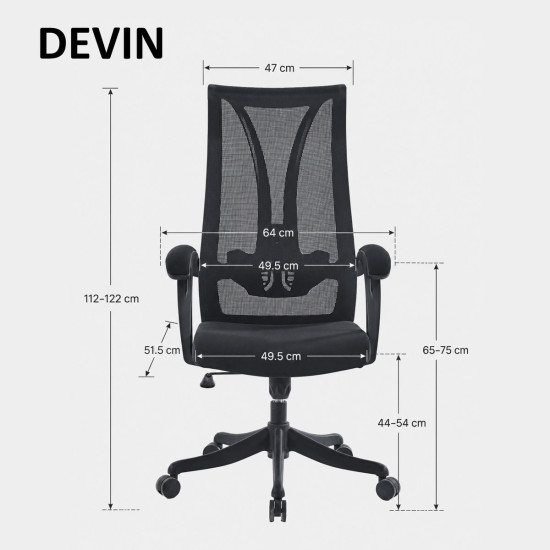Кресло компьютерное DEVIN черное / черный каркас 10