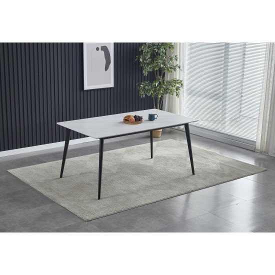 Стол обеденный SABA CERAMIC 130*70 белый глянец / черный каркас 5