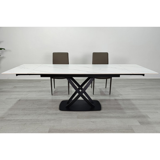 Стіл обідній розкладний HILDA CERAMIC 160(240)*90 білий мат/чорний 6