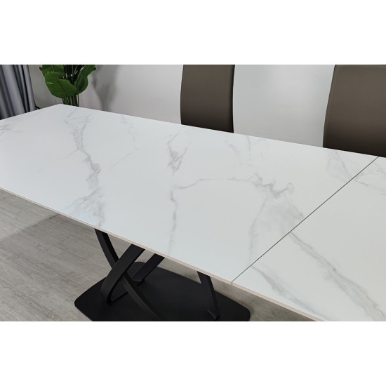 Стіл обідній розкладний HILDA CERAMIC 160(240)*90 білий мат/чорний 8