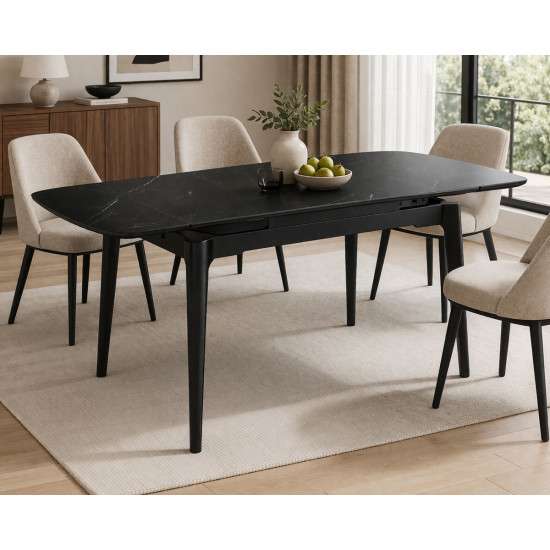 Раскладной обеденный стол DUBLIN CERAMIC 120(180)×80, черный матовый/черный каркас 3