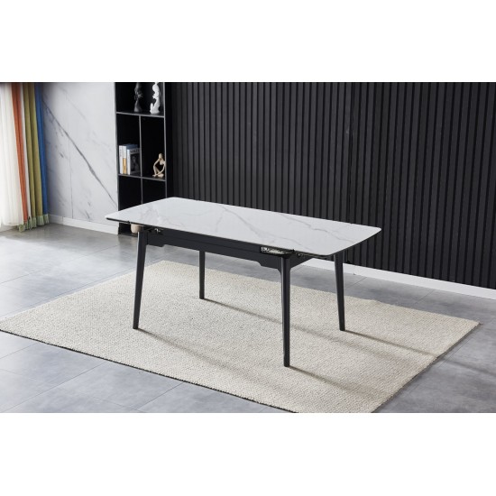 Стол обеденный раскладной BONN CERAMIC 130(180)*80 белый глянец/черный каркас 3