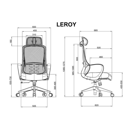 Крісло комп'ютерне поворотне LEROY чорна тканина / чорний каркас 9