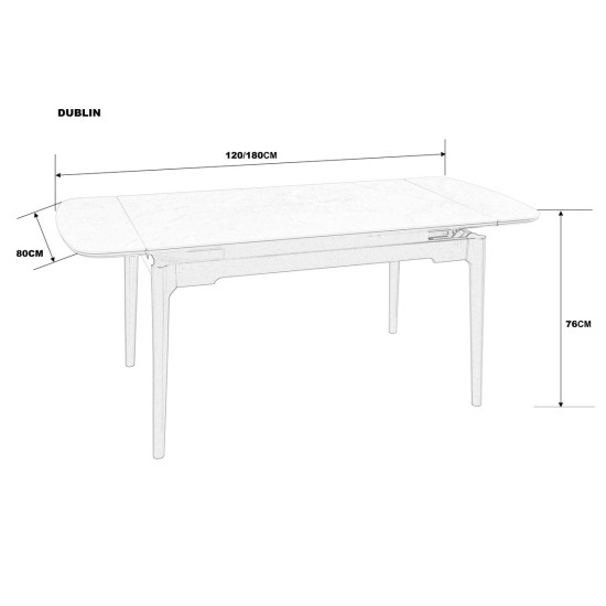 Раскладной обеденный стол DUBLIN CERAMIC 120(180)×80, черный матовый/черный каркас 4