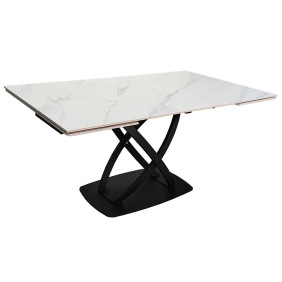 Стіл обідній розкладний HILDA CERAMIC 160(240)*90 білий мат/чорний