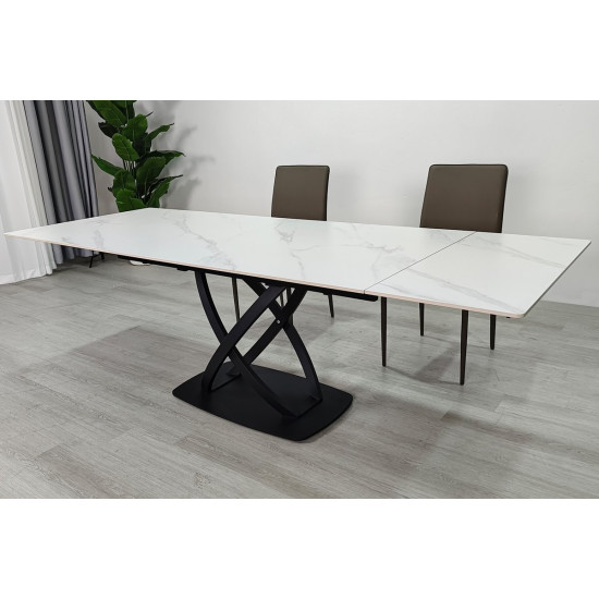 Стіл обідній розкладний HILDA CERAMIC 160(240)*90 білий мат/чорний 4