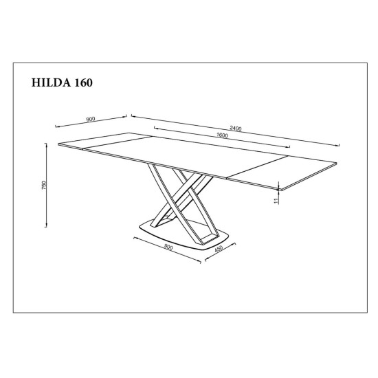 Стіл обідній розкладний HILDA CERAMIC 160(240)*90 білий мат/чорний 9