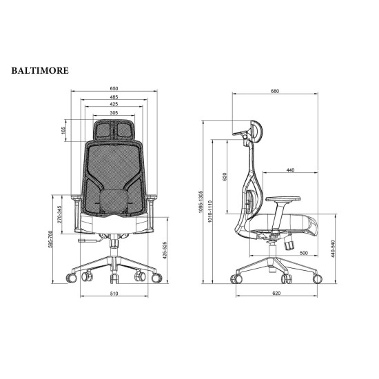 Крісло комп'ютерне BALTIMORE сіра тканина / чорний каркас 10