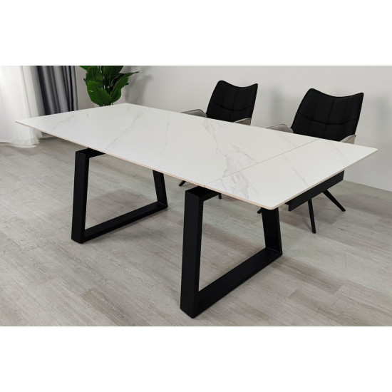 Стіл обідній розкладний BERNARD CERAMIC 140(200)*90 білий мат/чорний 7
