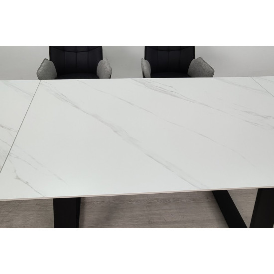 Стіл обідній розкладний BERNARD CERAMIC 140(200)*90 білий мат/чорний 8