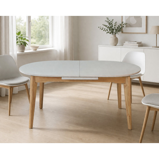 Раскладной обеденный стол ALBERTO CERAMIC 160(200) × 90, бежевый матовый / дерево 5