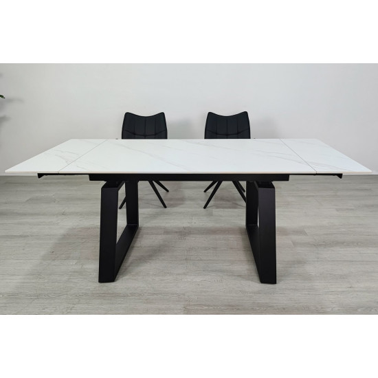 Стіл обідній розкладний BERNARD CERAMIC 140(200)*90 білий мат/чорний 6