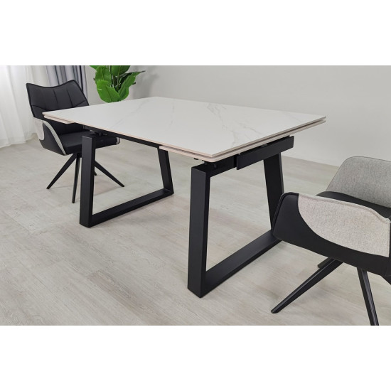 Стіл обідній розкладний BERNARD CERAMIC 140(200)*90 білий мат/чорний 5