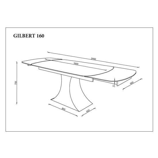 Стіл обідній розкладний GILBERT CERAMIC 160(240)*90 білий мат/чорний 10