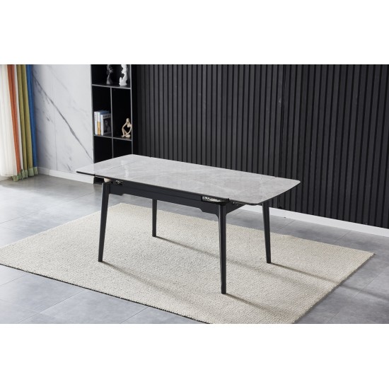 Стіл обідній розкладний BONN CERAMIC 130(180)*80 сірий глянець/чорний каркас 3