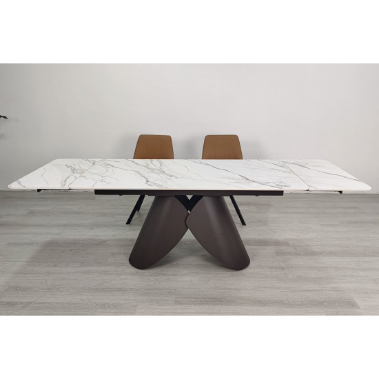 Стіл обідній розкладний AGNES CERAMIC 160(240)*90 білий позолочений мат/коричневий 6