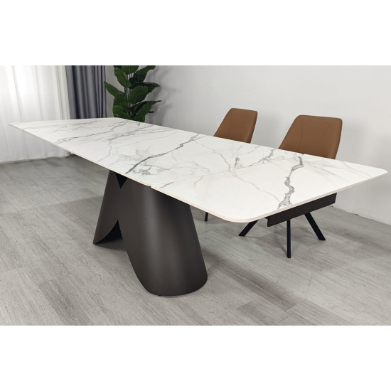 Стіл обідній розкладний AGNES CERAMIC 160(240)*90 білий позолочений мат/коричневий 7