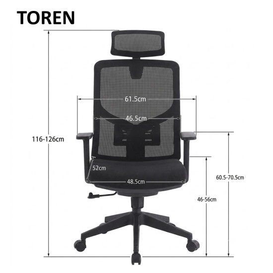 Кресло компьютерное TOREN черное / черный каркас 6