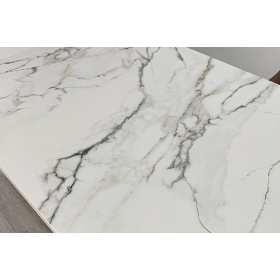 Стіл обідній розкладний AGNES CERAMIC 160(240)*90 білий позолочений мат/коричневий 9