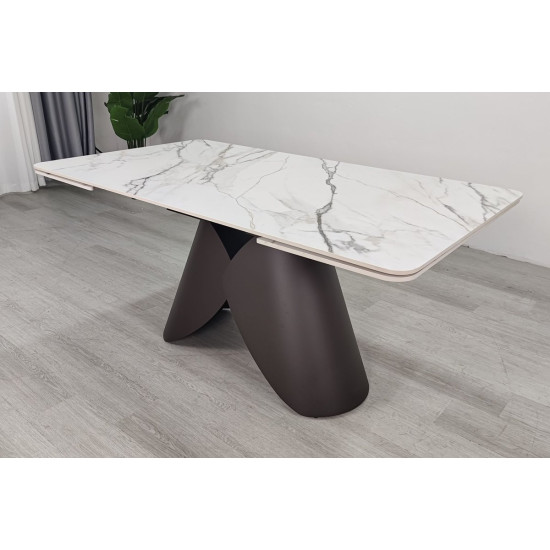 Стіл обідній розкладний AGNES CERAMIC 160(240)*90 білий позолочений мат/коричневий 5
