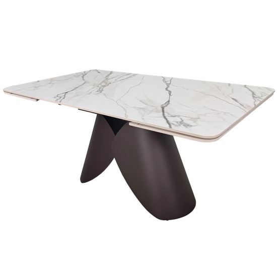 Стіл обідній розкладний AGNES CERAMIC 160(240)*90 білий позолочений мат/коричневий 2