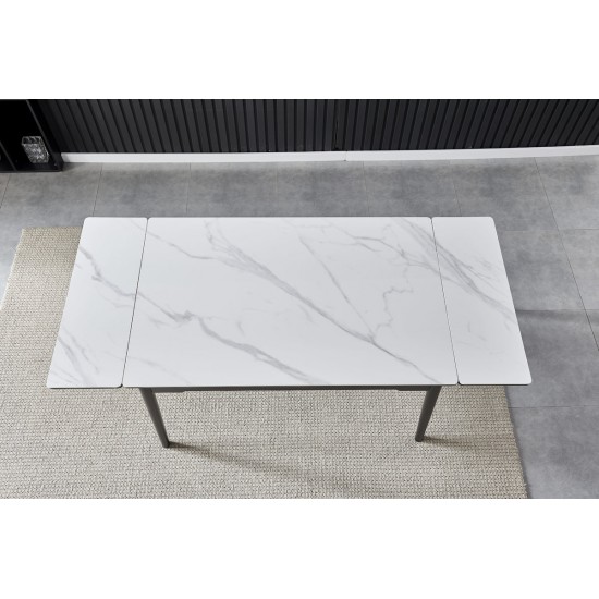 Стол обеденный раскладной BONN II CERAMIC 140(200)*90 белый глянец/черный каркас 7