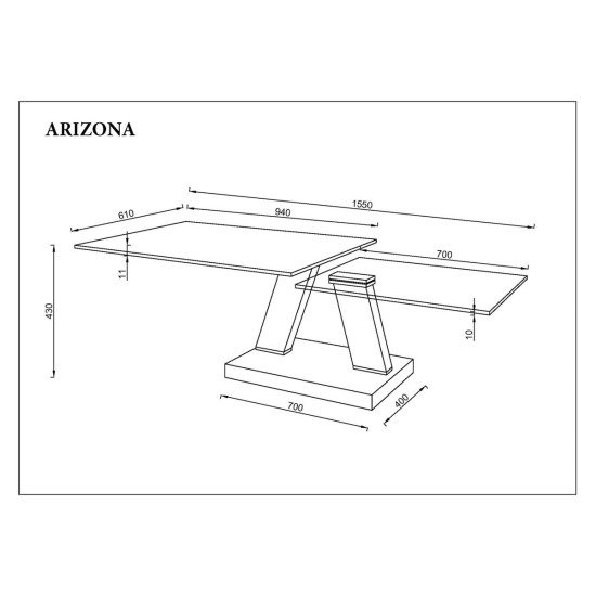 Журнальный столик ARIZONA серый глянец+стекло/черный 7