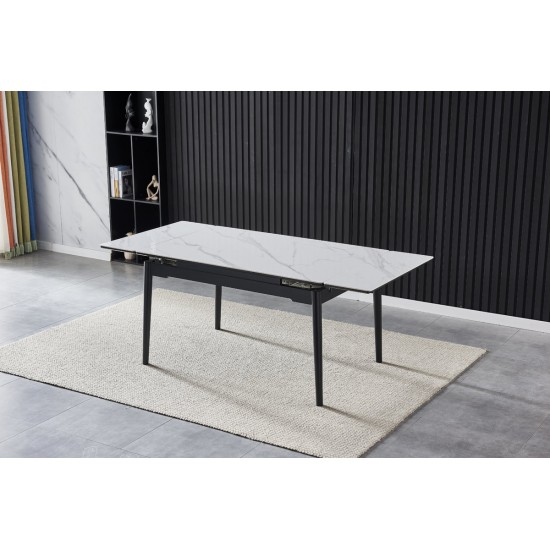 Стол обеденный раскладной BONN II CERAMIC 140(200)*90 белый глянец/черный каркас 4