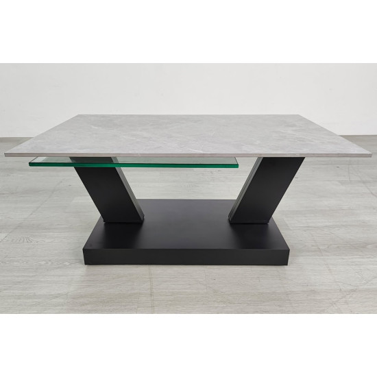 Журнальный столик ARIZONA серый глянец+стекло/черный 2