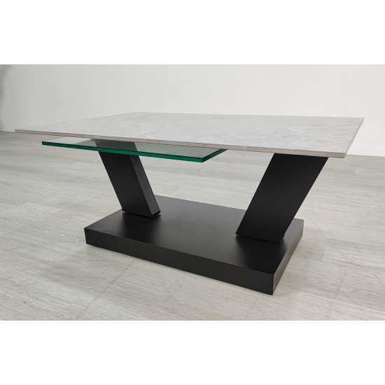 Журнальный столик ARIZONA серый глянец+стекло/черный 3