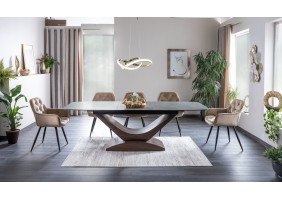 Стол обеденный раскладной DOLCE CERAMIC серый мрамор / орех 180(240)X95 DOLCESZOR180