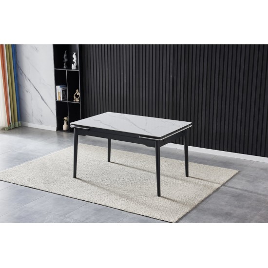 Стол обеденный раскладной BONN II CERAMIC 140(200)*90 белый глянец/черный каркас 2